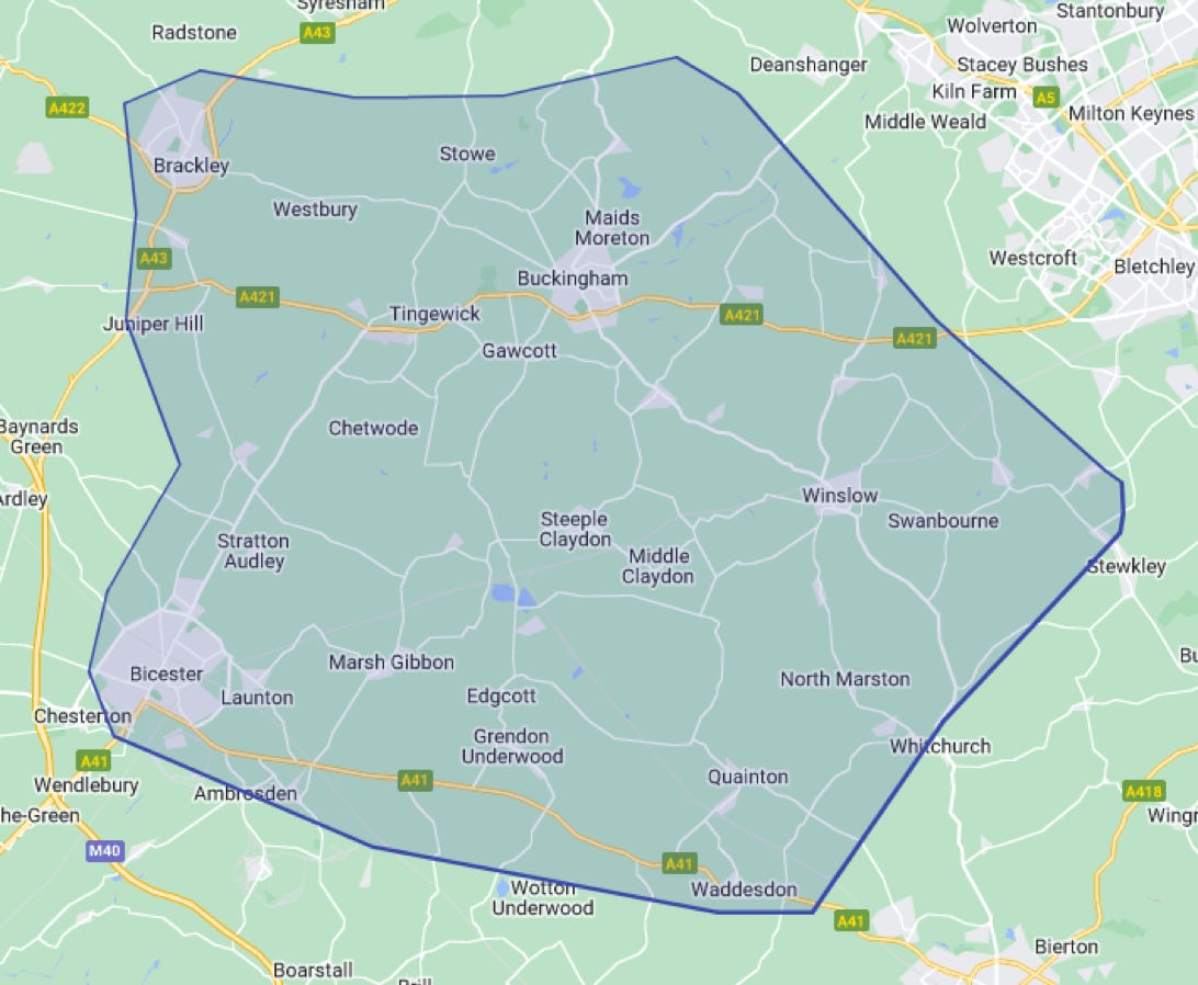 Area covered by Feet For Purpose in Buckingham, Bicester & Brackley
